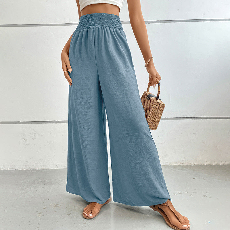 Casual Wide-Leg Trousers with High Smocked Waist
