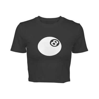 8-Ball Print Slim Fit Cropped T-Shirt with Crewneck