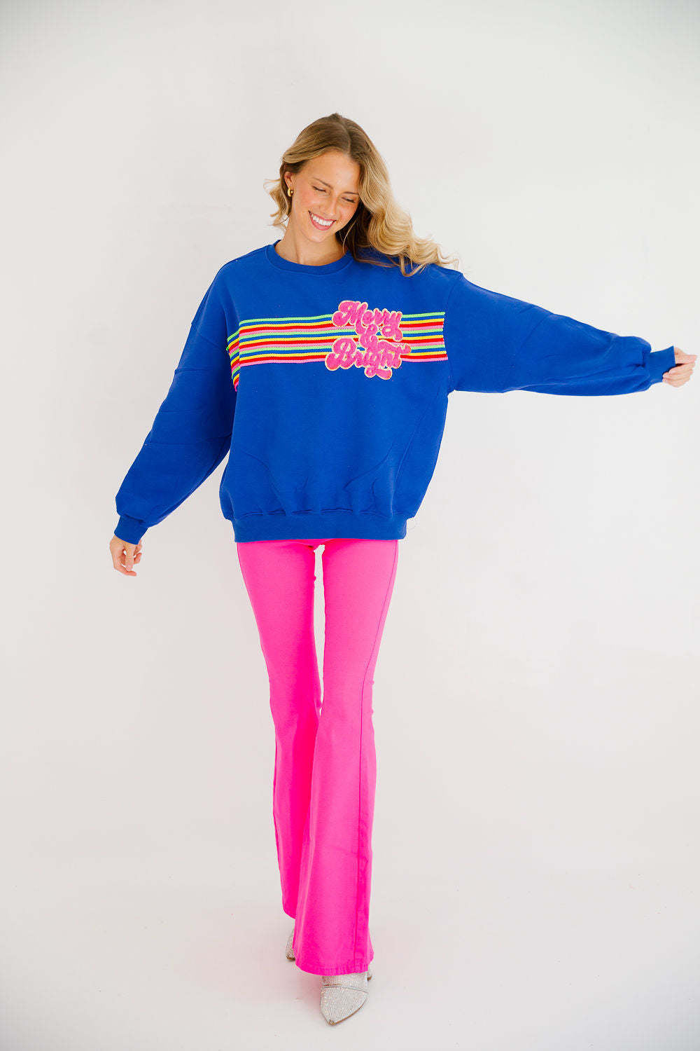 Letter Print Pullover Sweatshirt with Embroidered Detail
