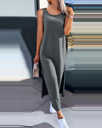 Sleeveless Maxi Dress with Hollow-Out Back and Side Slits