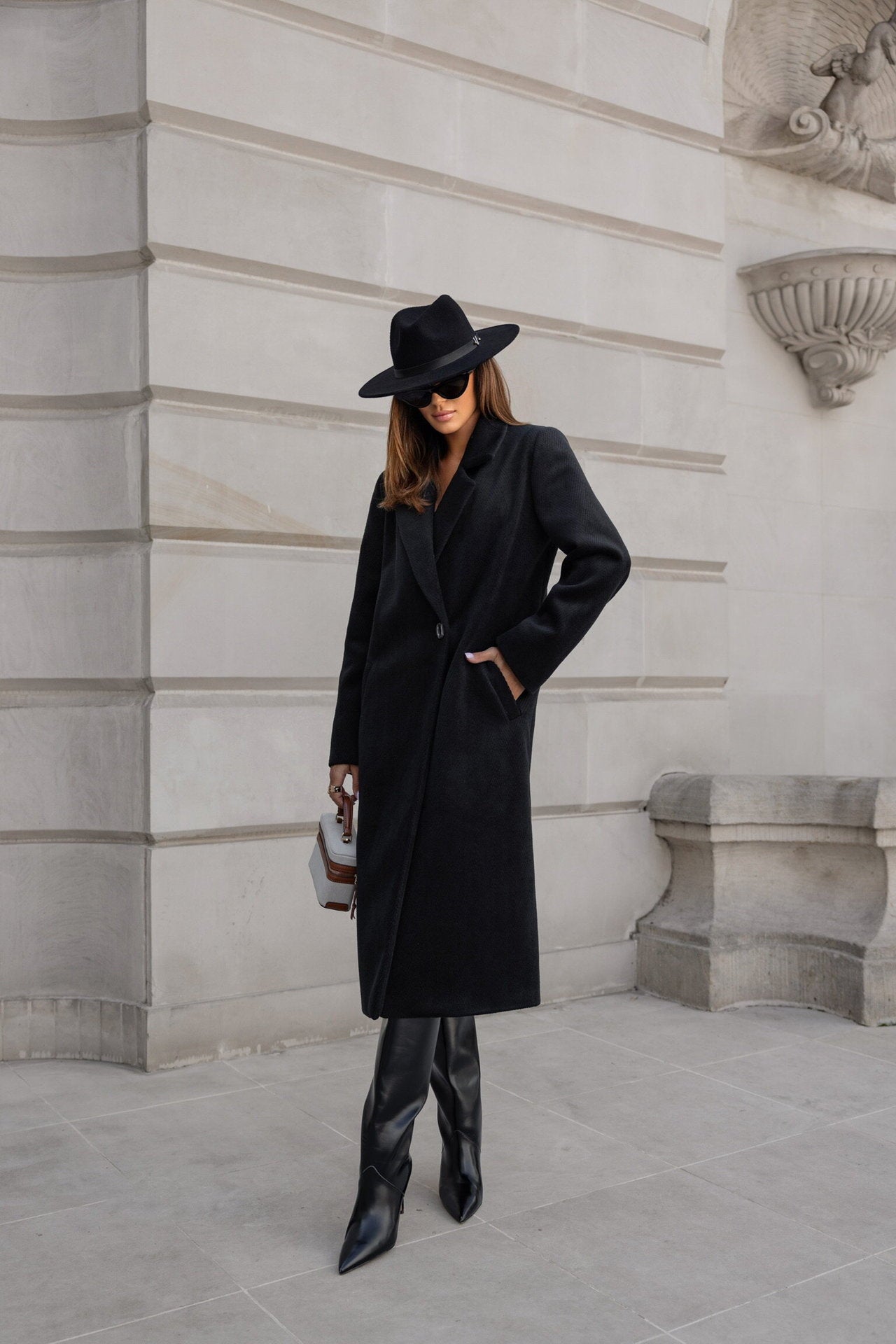 Straight Fit Long Coat with Notched Lapel