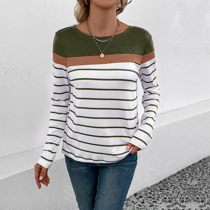Color Block & Striped Long-Sleeve T-Shirt