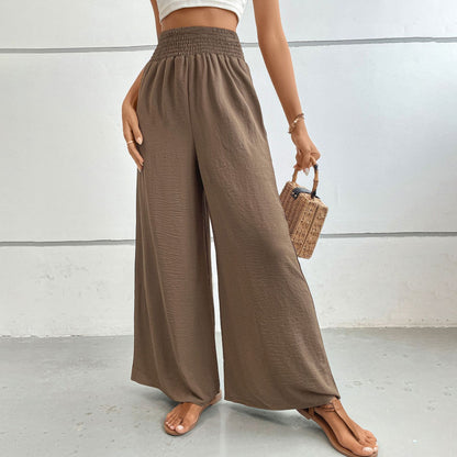 Casual Wide-Leg Trousers with High Smocked Waist