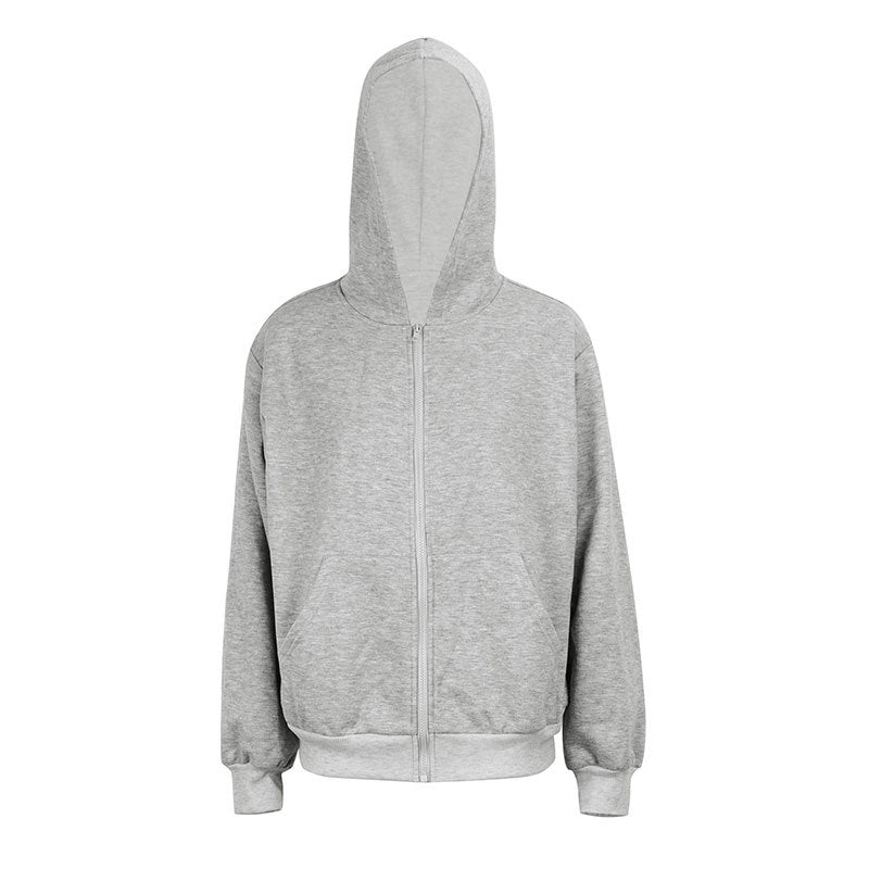 Loose Fit Zip-Up Hooded Cardigan with Front Pockets