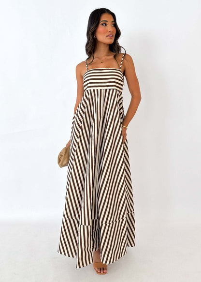A-Line Maxi Dress with Abstract Print and Spaghetti Straps