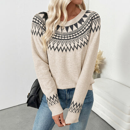 Fair Isle Pullover with Loose Fit and Round Neck