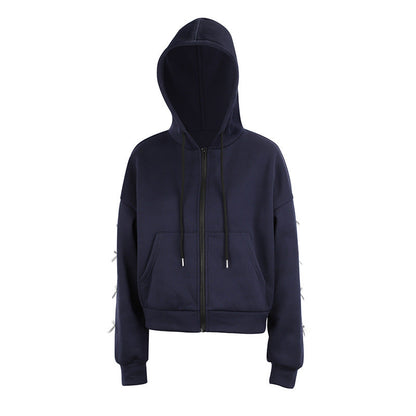 Loose Fit Zip-Up Hoodie with Ribbon Bow Details