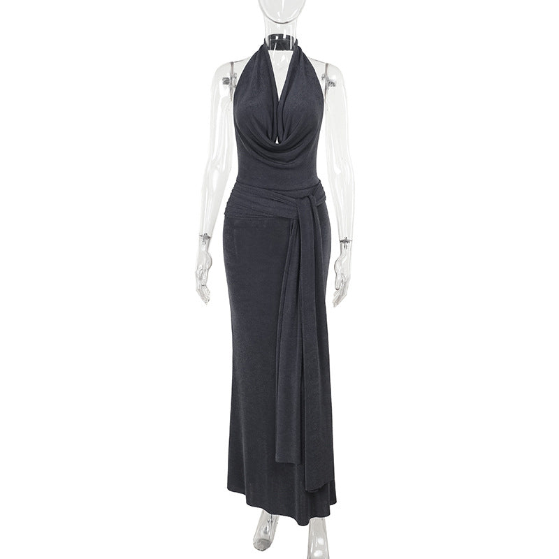 Backless Slim Fit Ribbon Strap Dress Elegant