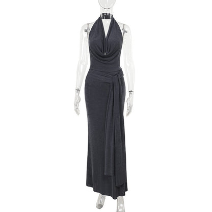 Backless Slim Fit Ribbon Strap Dress Elegant