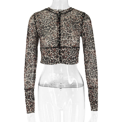 Slim Fit Leopard Print Cropped Cardigan with Button Front