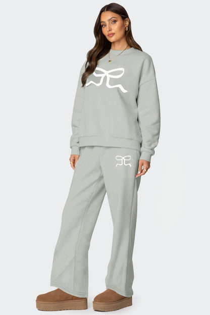 Oversized Sweatshirt and Wide-Leg Pants Set with Bow Print