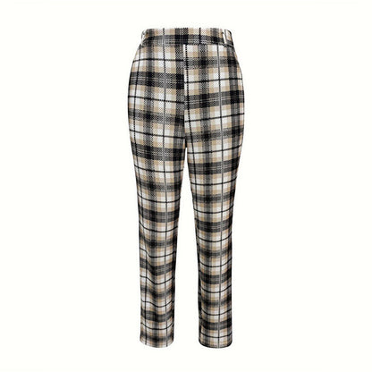 Plaid Cropped Trousers with High Elastic Waist