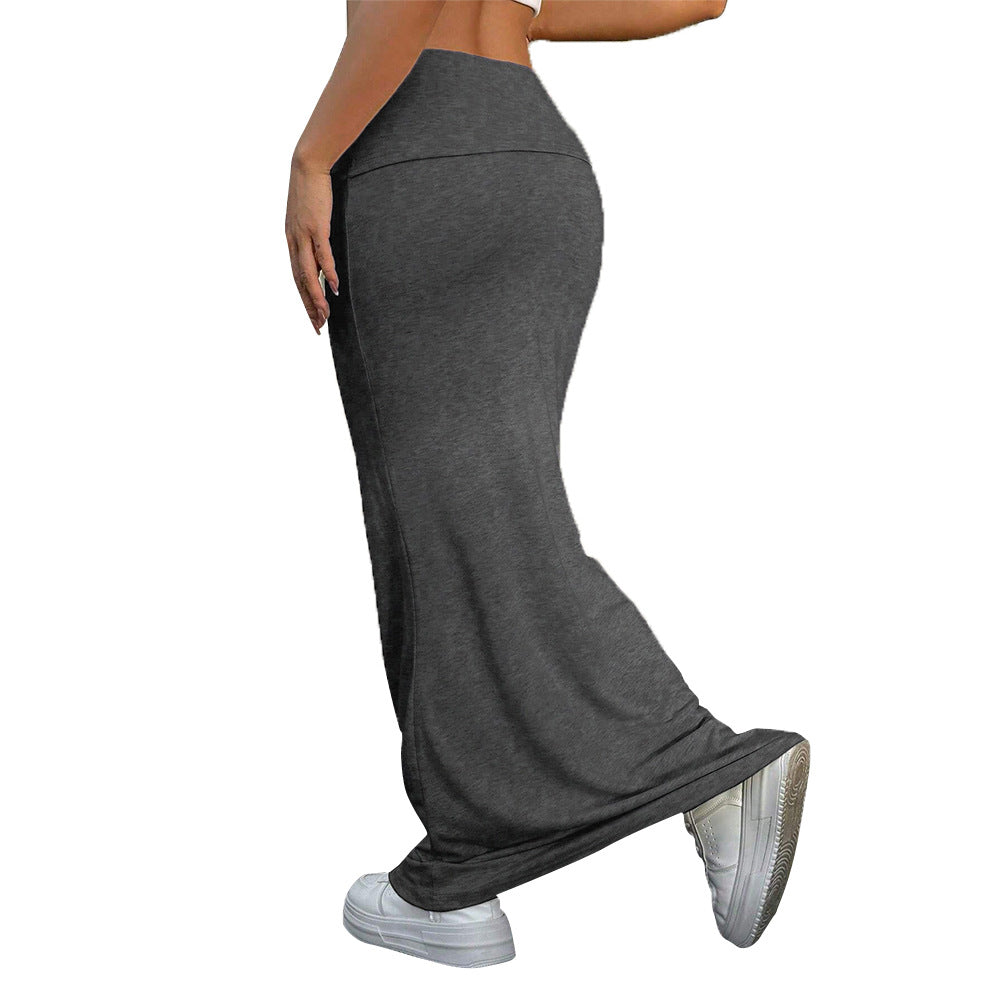 High-Waisted Jersey Fishtail Maxi Skirt in Flower Gray