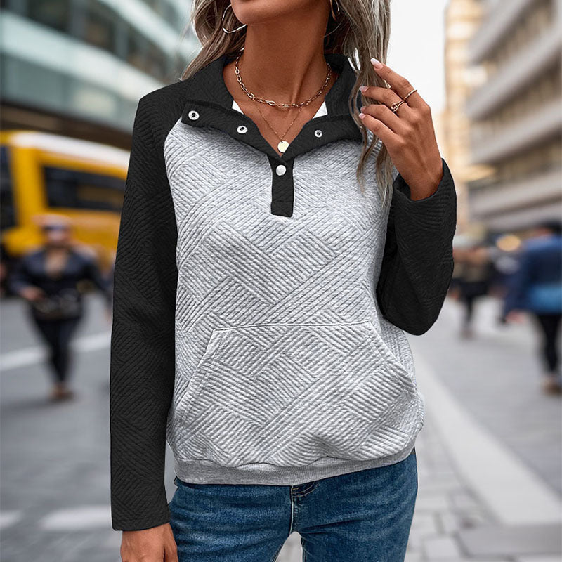 Textured Color-Block Pullover with Snap Polo Collar