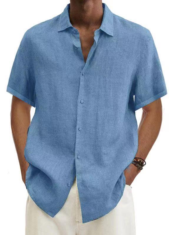 Solid Linen-Blend Short Sleeve Button-Down Shirt