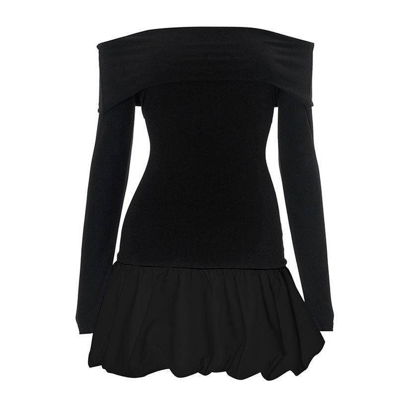 Off-Shoulder Long Sleeve Mini Dress with Puff Skirt