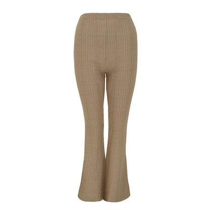 High-Waist Flared Pants with Ribbed Knit