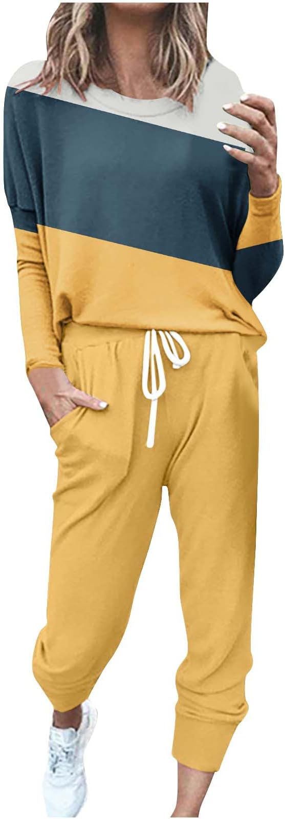 Spliced Long Sleeve Loungewear Set with Jogger Pants