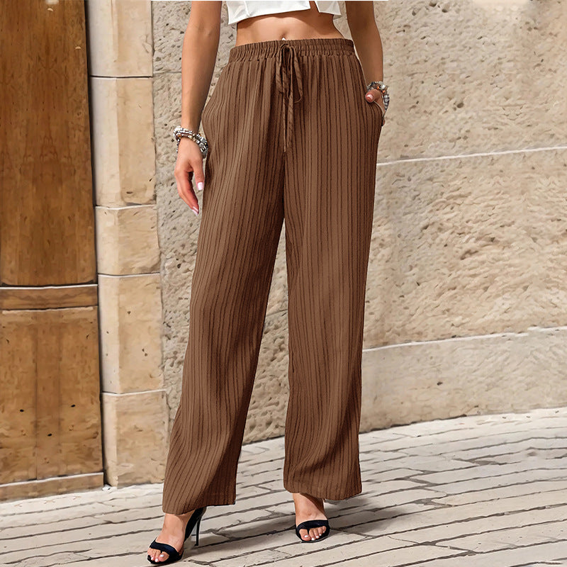 Textured Wide-Leg Trousers with High Waist and Drawstring