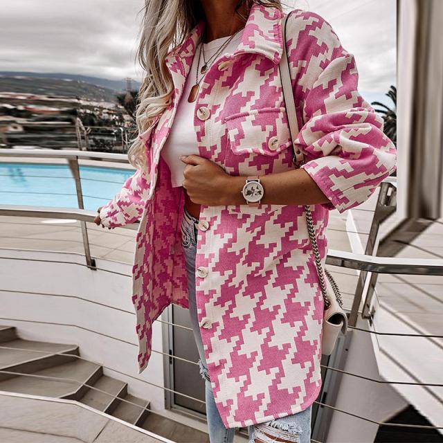 Houndstooth Longline Shacket with Button Front