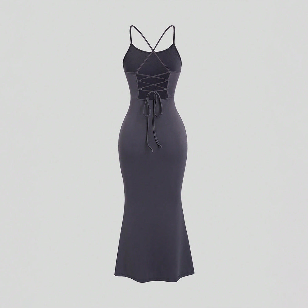 Bodycon Maxi Dress with Criss-Cross Lace-Up Back
