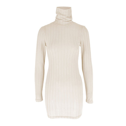 Ribbed Bodycon Mini Dress with High Neck and Long Sleeves