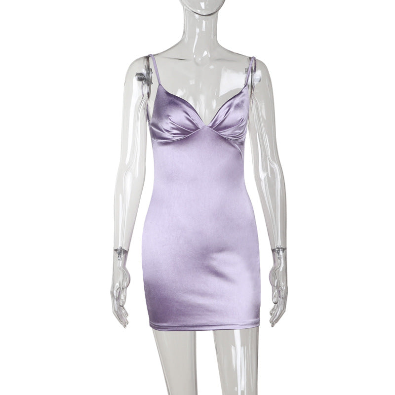 Satin Bodycon Mini Dress with V-Neck and Backless Design