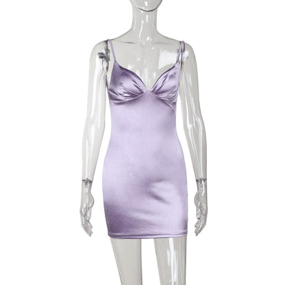 Satin Bodycon Mini Dress with V-Neck and Backless Design
