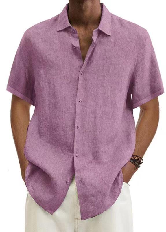 Solid Linen-Blend Short Sleeve Button-Down Shirt