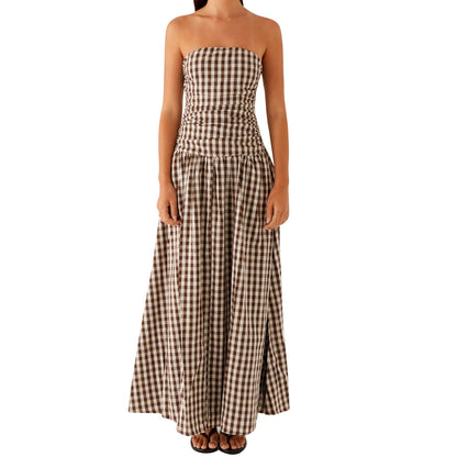 Strapless Ruched Maxi Dress with Dropped Waist