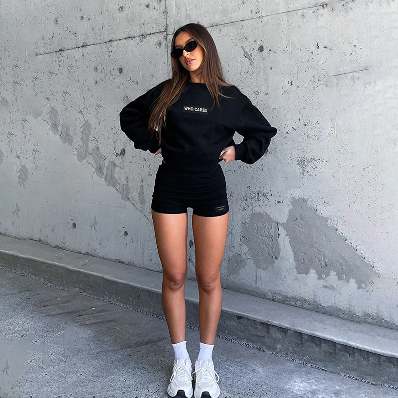 Loose Graphic Sweatshirt and High-Waist Shorts Two-Piece Set