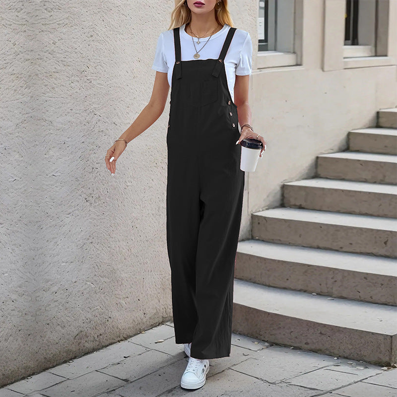 Wide-Leg Overall with Adjustable Straps and Side Buttons