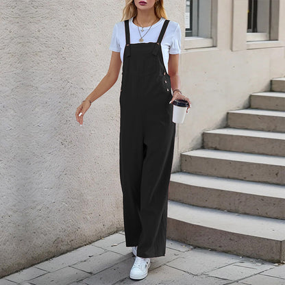 Wide-Leg Overall with Adjustable Straps and Side Buttons