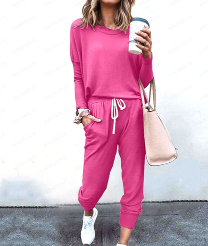 Spliced Long Sleeve Loungewear Set with Jogger Pants