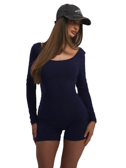 Bodycon Long-Sleeve Romper with Open Back Detail