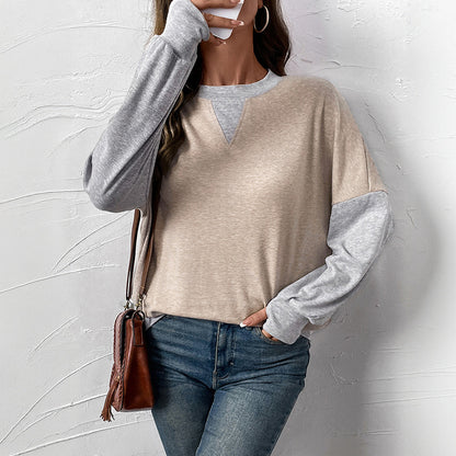 Loose Fit Color Block Pullover with Faux Layered Design