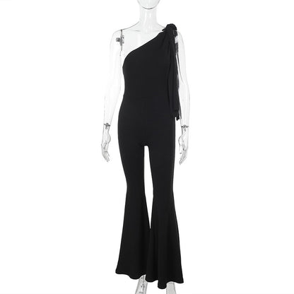 One-Shoulder Straight-Leg Jumpsuit with Draped Detail