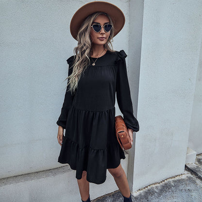 Tiered A-Line Mini Dress with Long Ruffle Sleeves