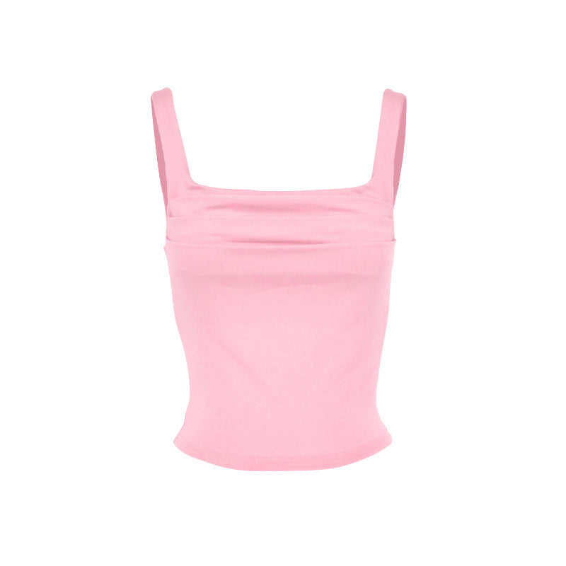 Ruched Slim-Fit Tank Top with Square Neckline