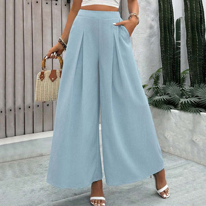 High-Waist Wide-Leg Pants with Pleated Front and Pockets