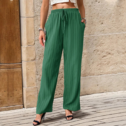Textured Wide-Leg Trousers with High Waist and Drawstring