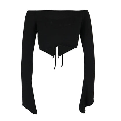 Off-Shoulder Crop Top with Ruched Drawstring Front