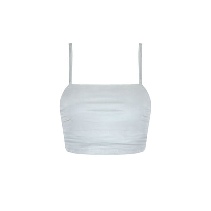 Slim Fit Square Neck Crop Top with Spaghetti Straps and Ruched Sides