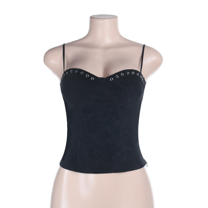 Cropped Velvet Bustier Top with Grommet Detailing