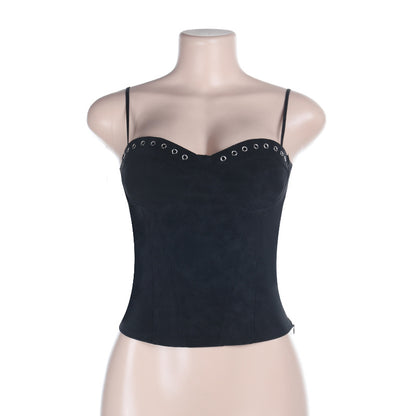 Cropped Velvet Bustier Top with Grommet Detailing