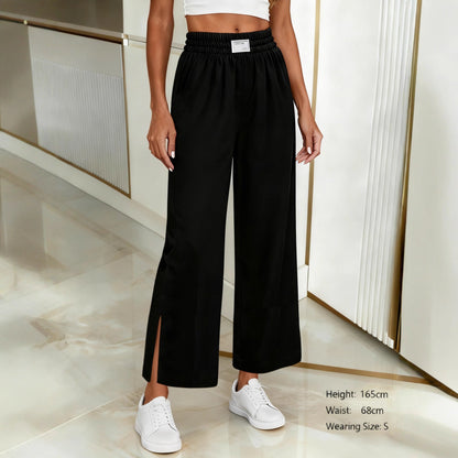High-Waisted Wide-Leg Pants with Side Slits and Pockets