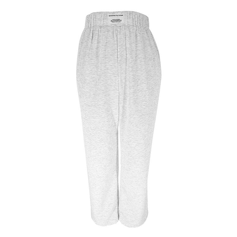 Wide-Leg Sweatpants with High Elastic Waist and Patch Detail