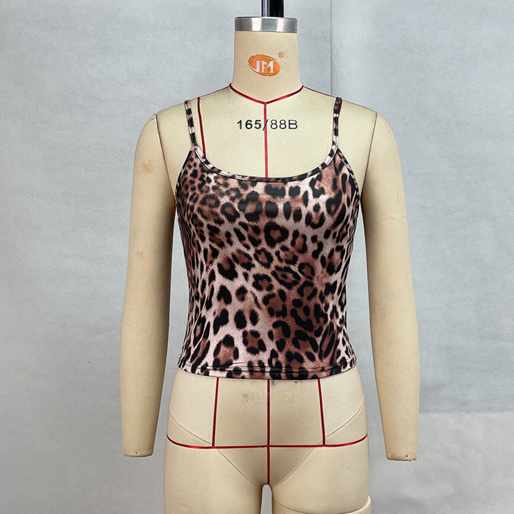 Leopard Print Cropped Cami Top with Backless Detail