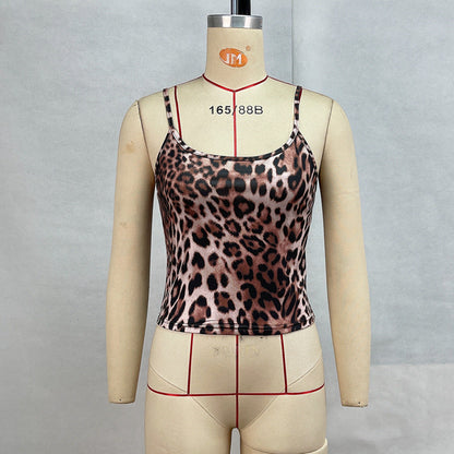 Leopard Print Cropped Cami Top with Backless Detail