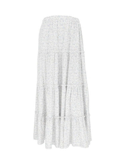 A-Line Floral Tiered Midi Skirt with High Waist